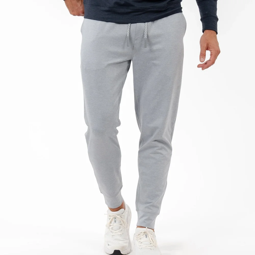 Custom High Quality  Four-way stretch Men's Casual 88% Polyester 12% Spandex Jogger Pants Solid Color Heather Performance Jogger