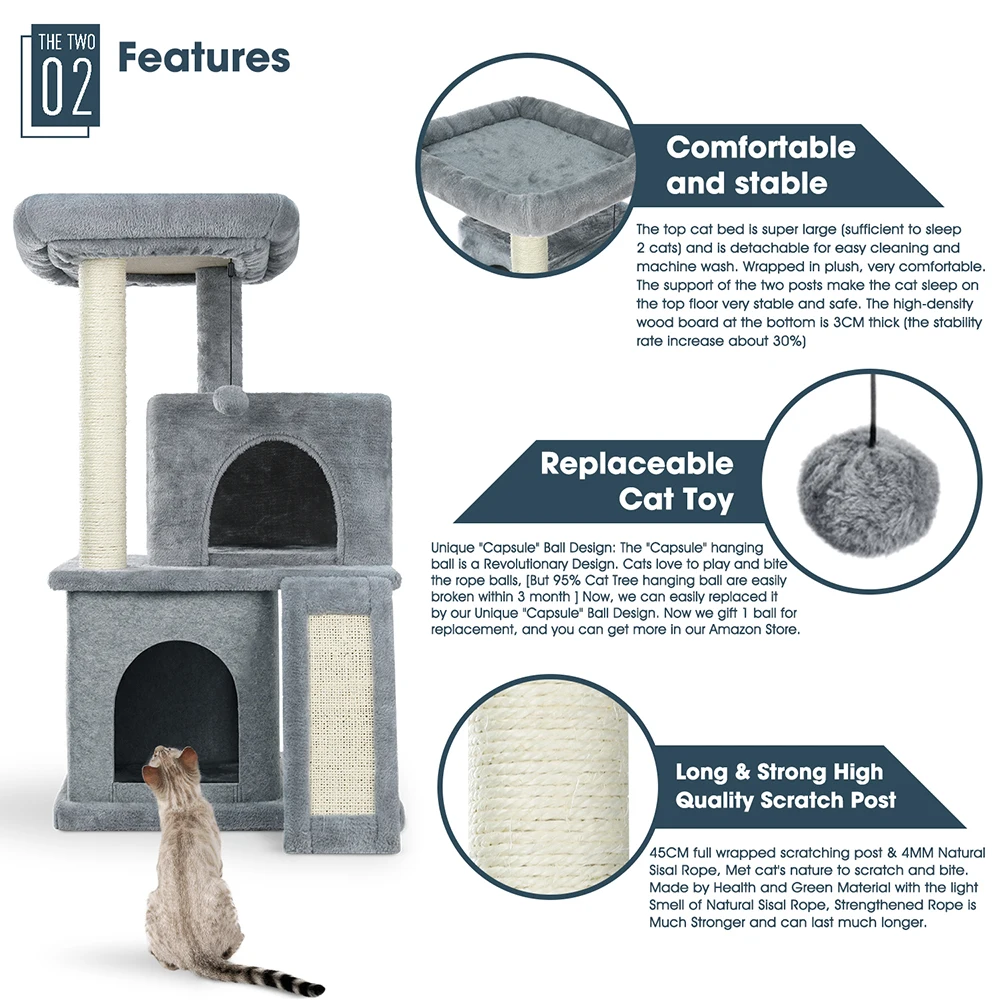 product eco friendly wooden house tower scratcher big climbing cats tree sisal pets toy carton packed play feature-52