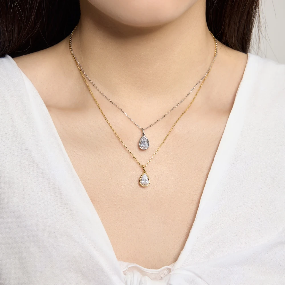 KAKODIY New Simple Design Beautiful 18K Gold Rhodium Plated 925 Sterling Silver Solitaire 2.5ct Pear Shape 5A Zirconia Pendant Necklace detail 7