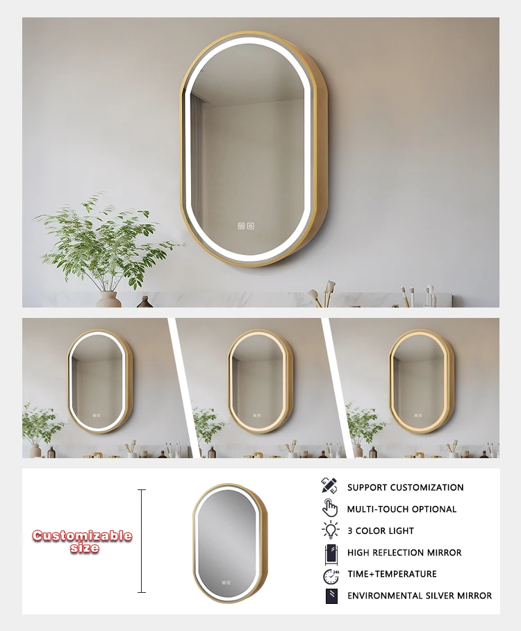 odm aluminum alloy bathroom led oval mirror cabinet wall mounted lighted medicine cabinet for bath  toilet-4