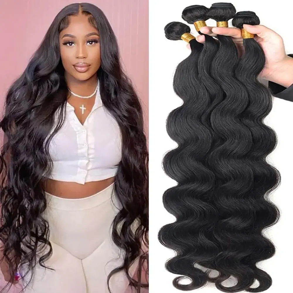 Bundle di capelli umani con onde del corpo da 30 a 32 pollici, 100% capelli Remy brasiliani di alta qualità_voghion.com