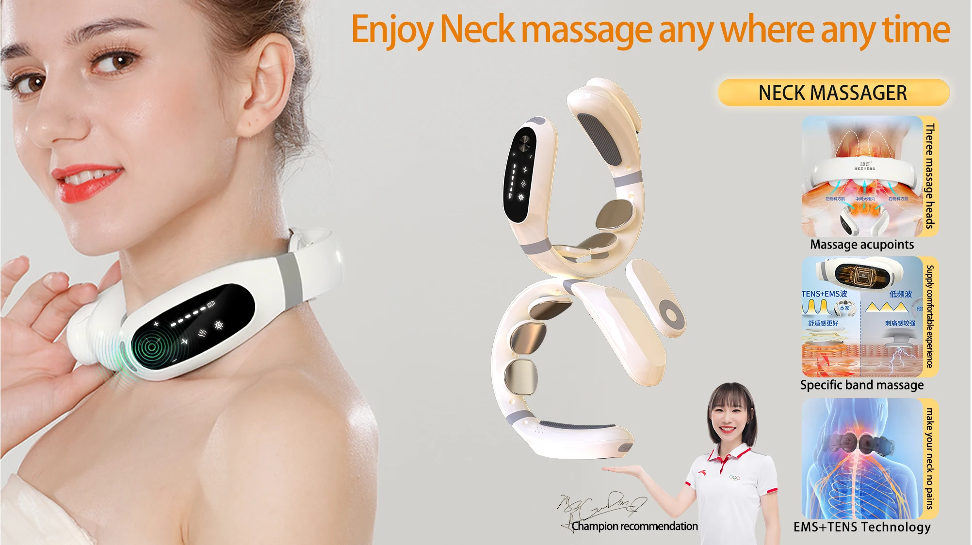 HEZHENG New Best Selling Smart Neck Massager with TENS Health Wellness Care Therapy Treatment Pain Relief Device