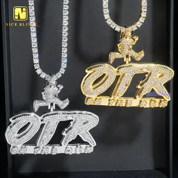 Fashion design OTR letter pendant brass hip hop jewelry iced out custom CZ pendant with rope chain