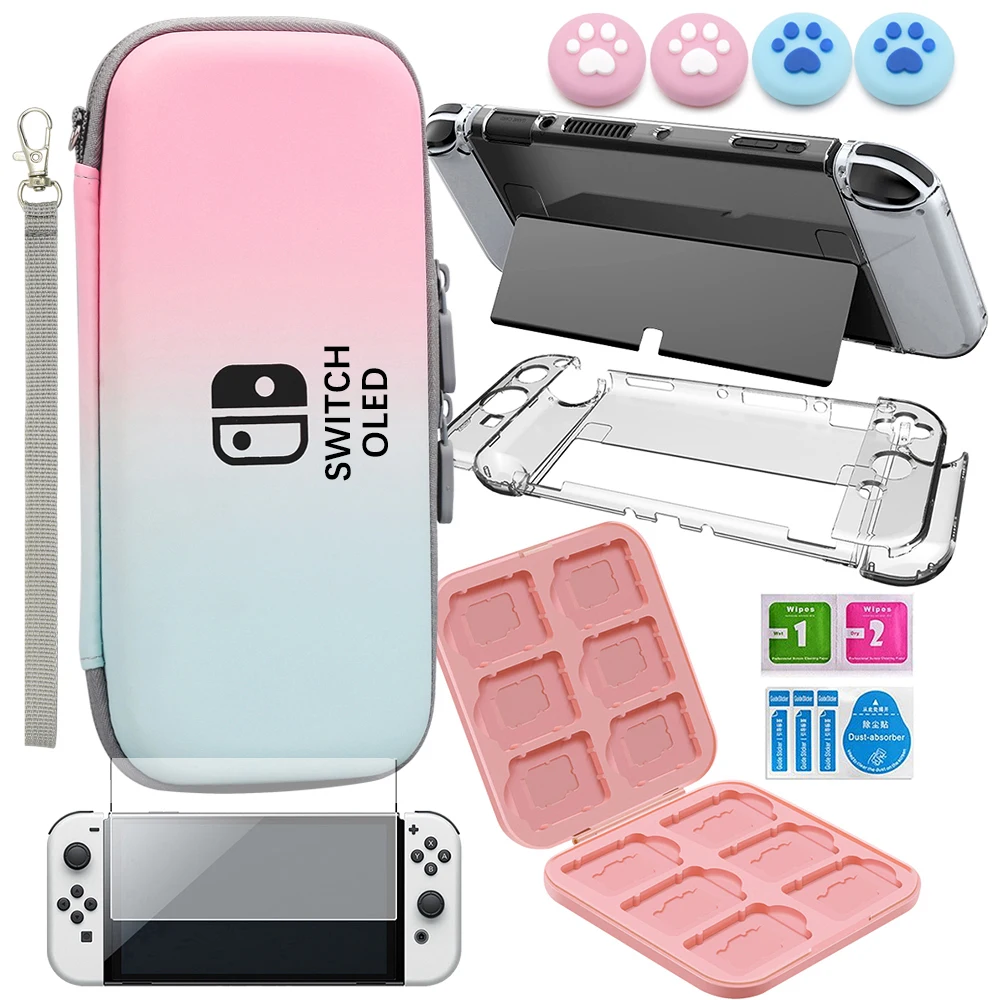 Switch OLED Hülle - Rosa & Transparent Mit Katzen-Motiv & Daumengriffen
