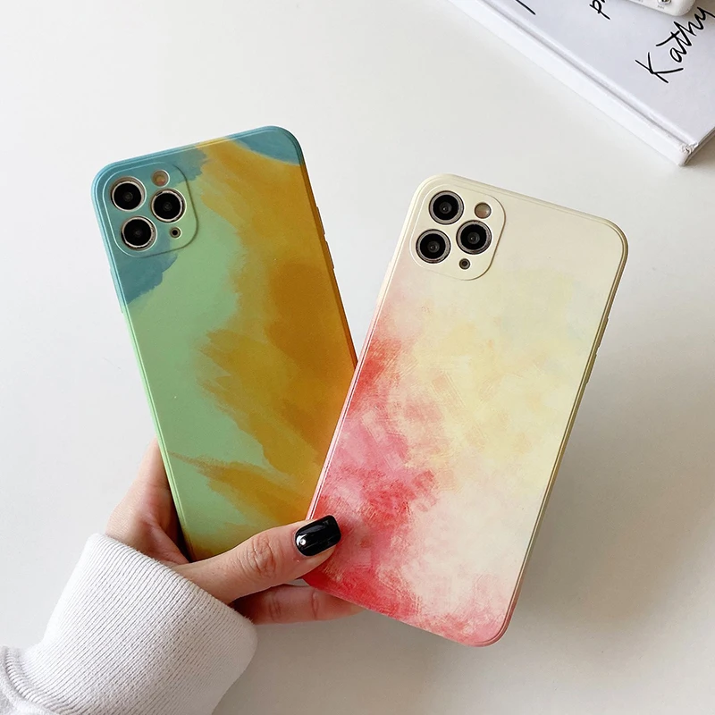 Liquid Silicone TPU Case,Watercolor Blooming Oil Painting Phone Case For iPhone 11 12 13 Pro Max factory