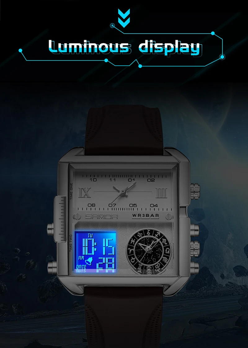 Sanda 9008 Multifunctional Luminous Waterproof Watch For Men