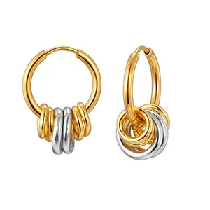 Ins Style Two Tone Silver Gold Plated Hoop Earring Stainless Steel Gold Plated Multi Circle Hoop Earrings for Women