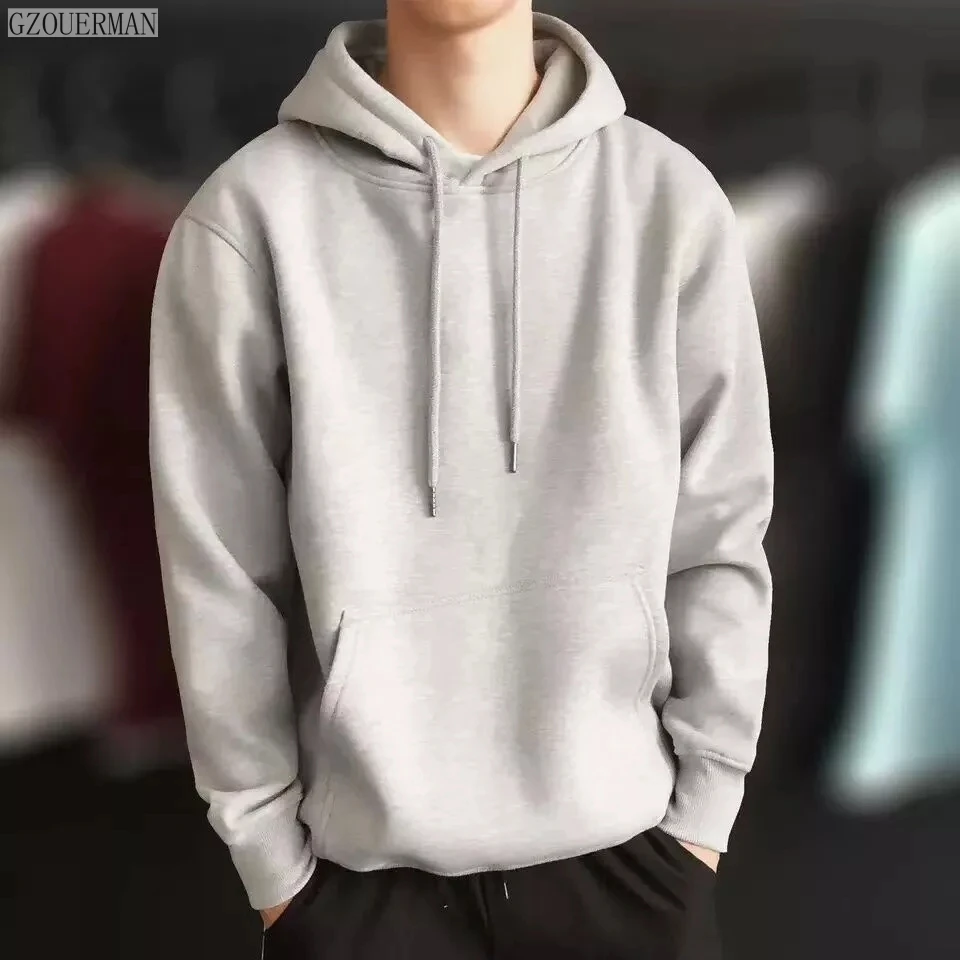 New Fashion Men Autumn Winter Hooded Street Long Sleeve Loose Solid ...