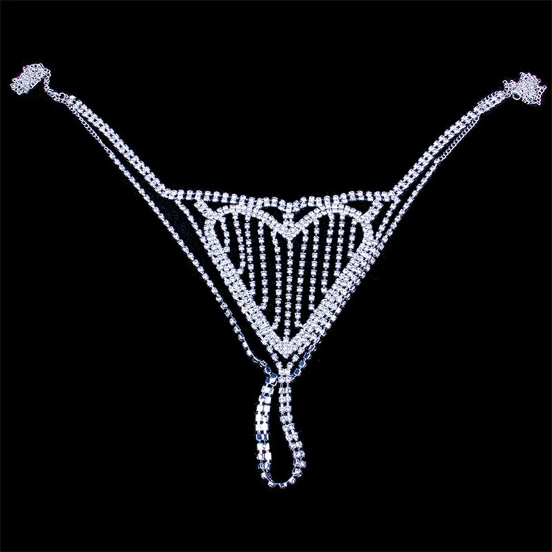 Sexy Beach Rhinestone Silver Waist Chain Jewelry Crystal Heart Shape ...