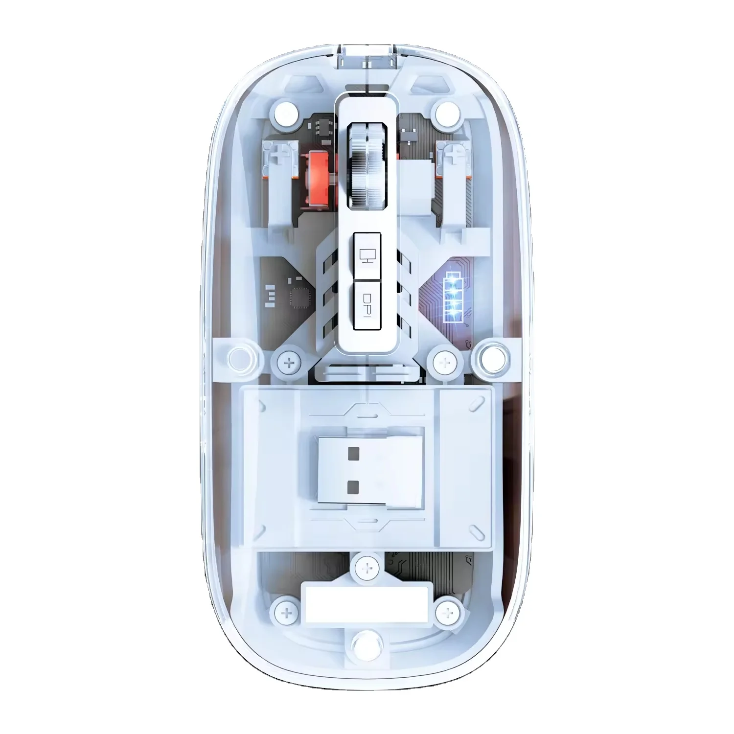 Mini Rechargeable Optical Wireless Mouse Transparent with LED Backlit New Design Both-Hands Tracking in Stock