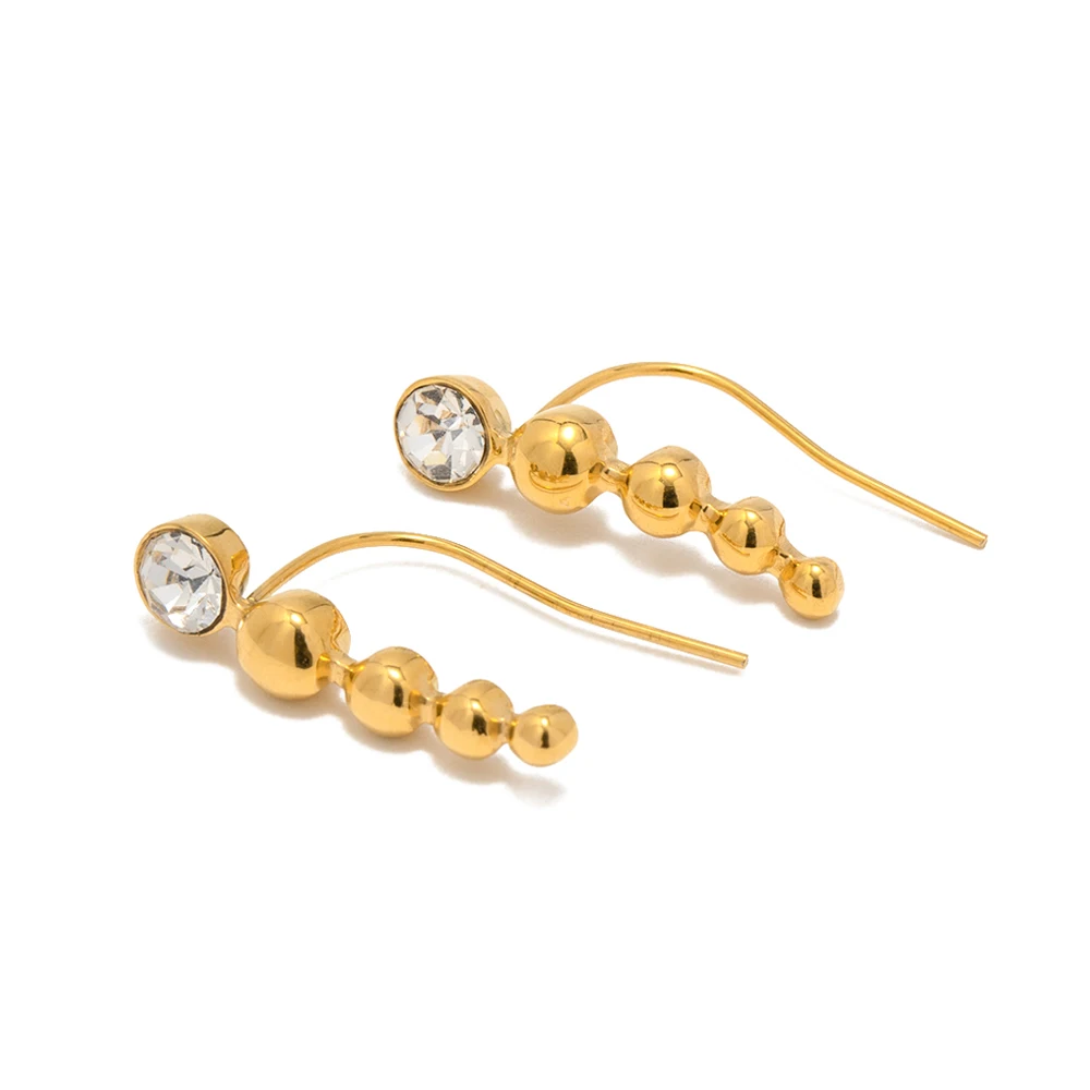 Fashion Jewelry 18k Gold Plated Earring Stainless Steel Clear Zirconia