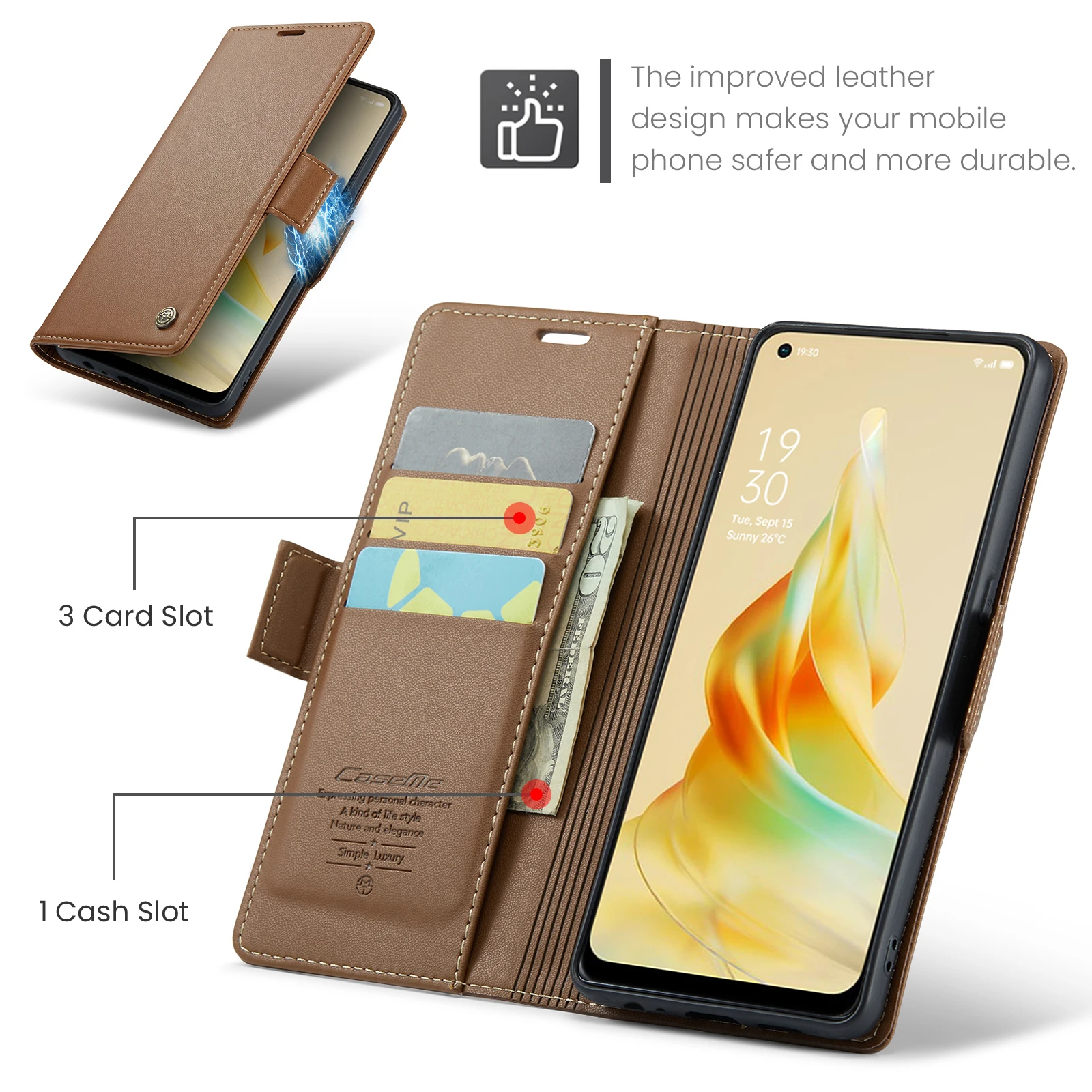 Custodia Portafoglio Per Oppo Reno8 T (Reno 8T) 4G - Cover In Pelle Con Chiusura Magnetica, Porta Carte E Funzione Stand, Marrone