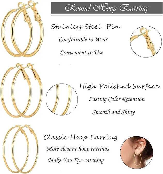 Ason Jewelry Big 18k Gold Plating Stainless Steel Large Hoop Earrings ...