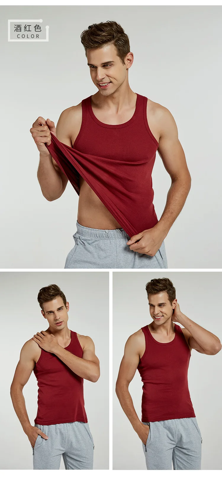 100 Cotton Gym Fitness Breathable Ribbed Absorb Sweat Wife Beater Men