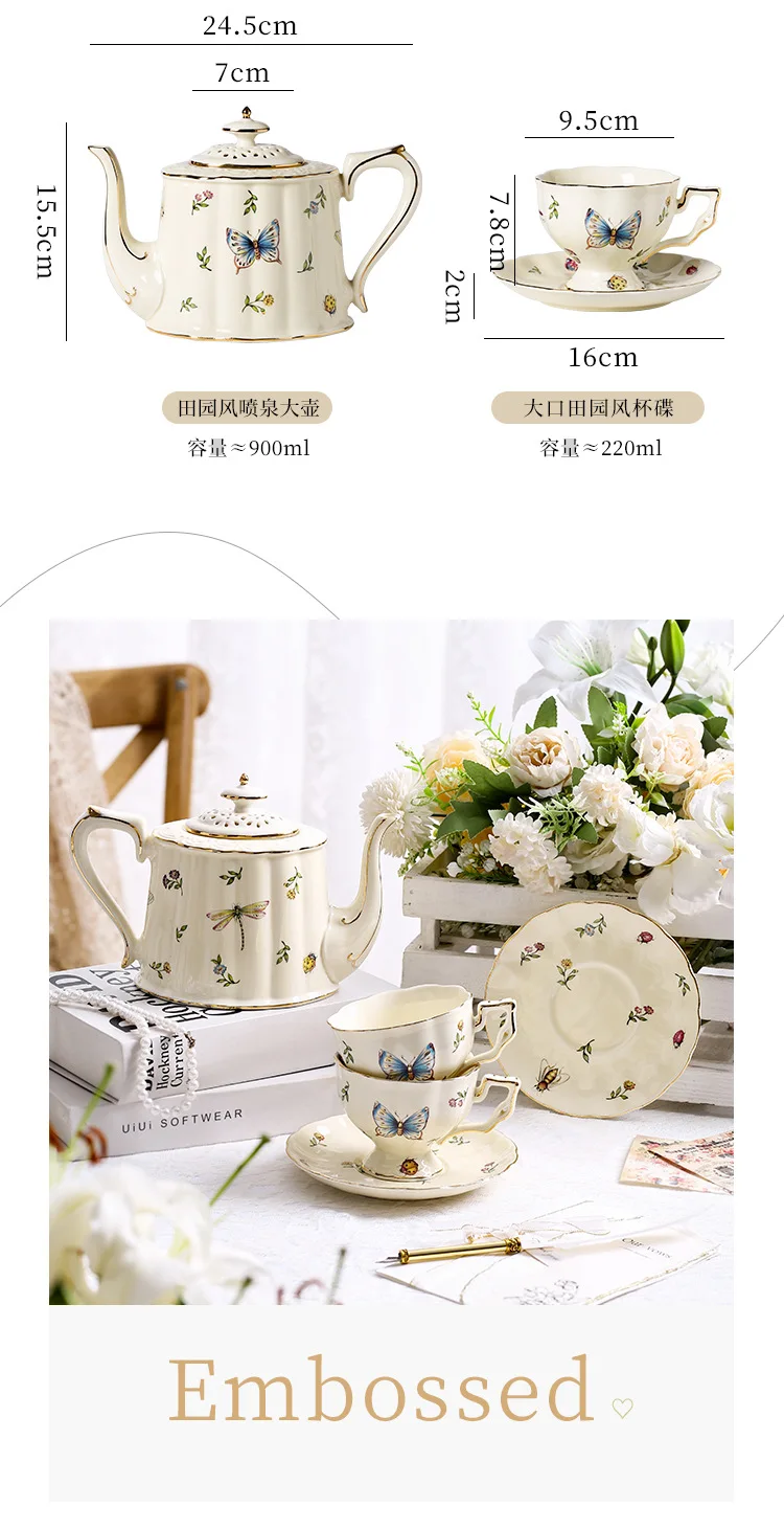 product french court style coffee cup with gold rim ceramic european english afternoon teapot and tea coffee cup saucer-51