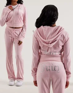 Custom Logo Tracksuit High Quality Custom Velour Hoodie Sportswear for Womens Training & Jogging Outfits Two Piece Tracksuit