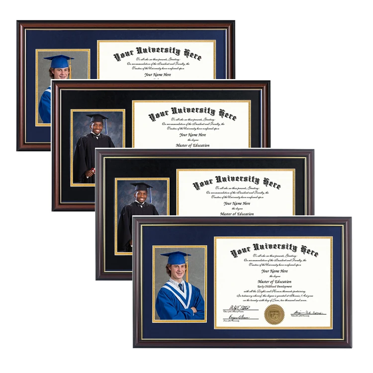 Customization Eco-Friendly Graduation Photo Frame Wall Mounting Certificate Diploma Frame with Two Opening Mat Displays