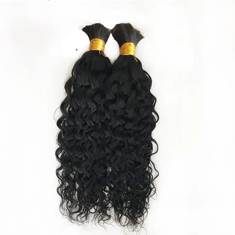 Lot de 3 mèches de cheveux brésiliens naturels ondulés en vrac, sans trame, pour tressage, micro-tresses humides et ondulées, 100 g_voghion.com