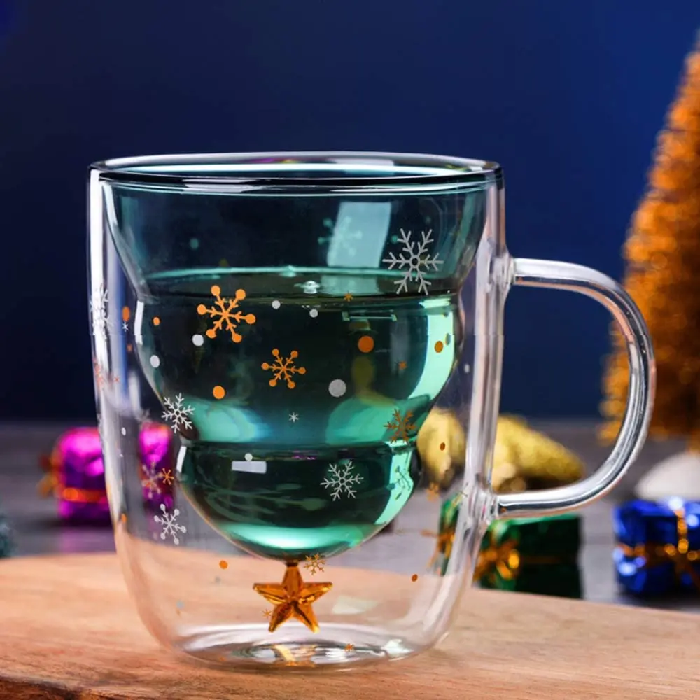 10oz Cute Christmas Tree Shaped Glass Coffee Mug Milk Tea Cup  Christmas Mug with Lid and Handle - China Glassware and Glass Cup price