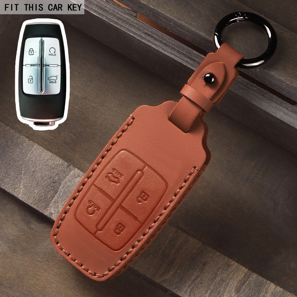 Car Key Decorative Protective case for Genesis High-grade Leather Car Key Cover GV70 Rohens GV80/G90