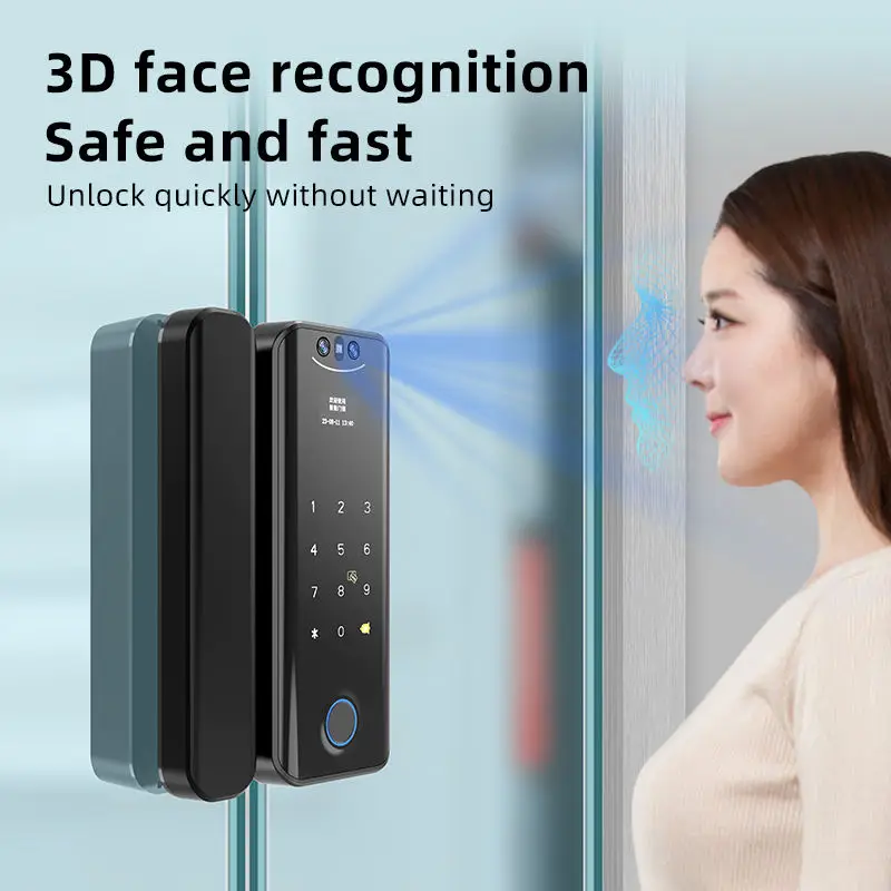 Kadonio Biometric Access Control System 3D Facial Recognition APP Remote Unlock WiFi Smart Glass Door Lock With Fingerprint