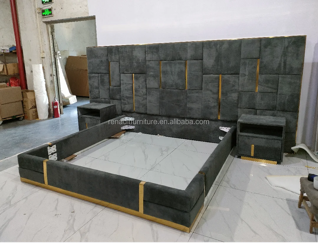 C2039 High End Big Headboard Double Bed Luxury Contemporary Upholstered