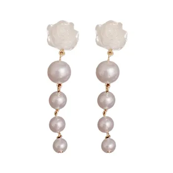 Romantic 2025 Fashion 14K Gold-Plated Drop Earrings Brass Pearl Ball Jewelry for Parties