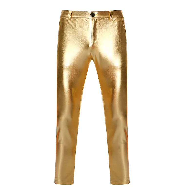 Buy SliktaaMens Casual Trousers Leather Metallic Shiny Gold Silver Golf  Straight Nightclub Cosplay Trouser Online at desertcartINDIA