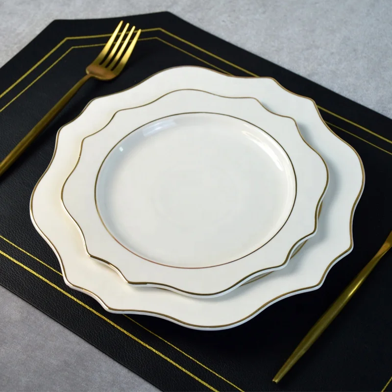 Ceramic Porcelain Gold Rim Serving Plates Back to School 8inch 10inch Customized Color Handpainted Dish with Your Logo