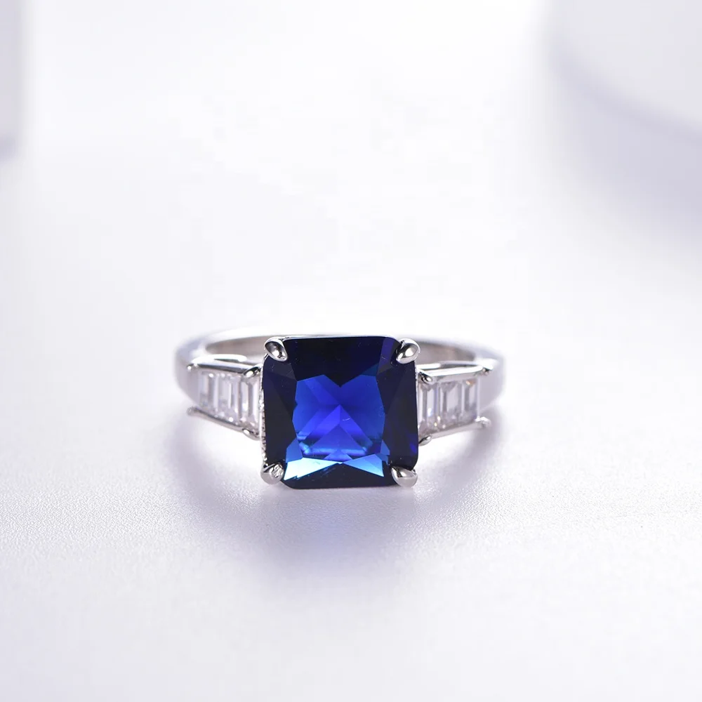 2022 925 Sterling Silver Plated CZ Diamond Ring Blue ruby Cubic Zircon Rings for Woman Wedding Ring