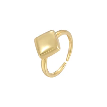 fashion jewelry 925 sterling silver minimalist rings plain square surface gold plated rings for women