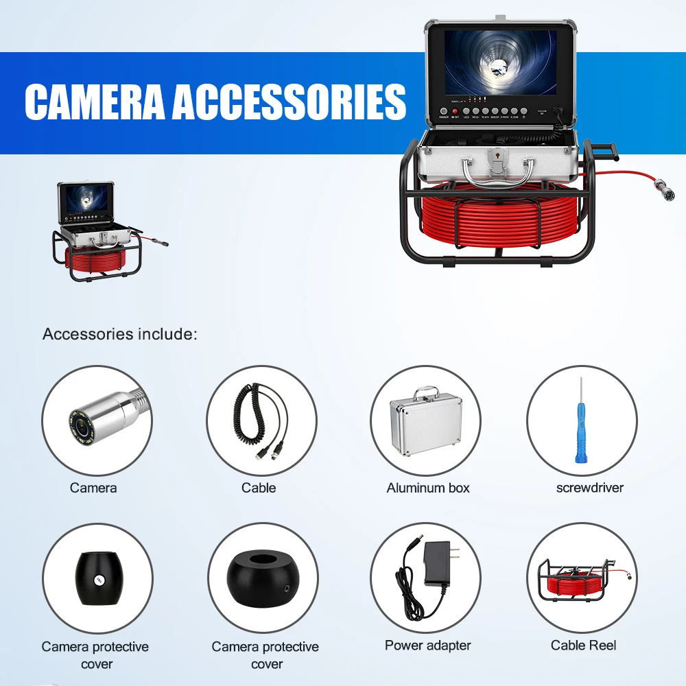 9 Inch IPS Sewer Pipe Inspection Camera - 720P Screen