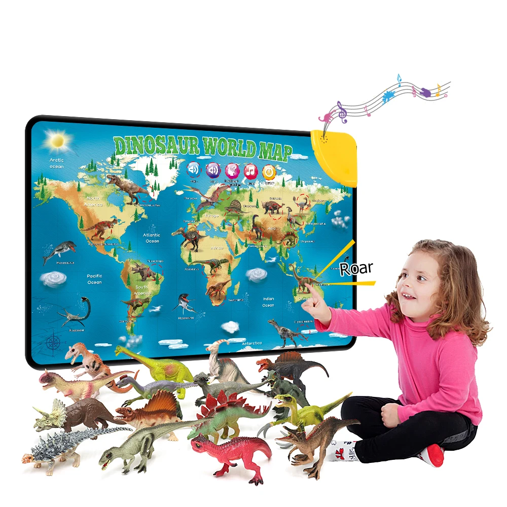 Dinosaur Play Mat Electric Sound and Dialogue Educational Poster Learning Wall Chart with Dino Model