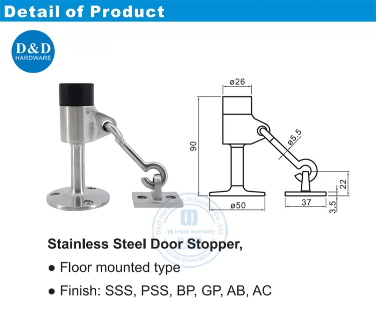 Wall Mount Tall Door Stopper Safety Stainless Steel Outdoor Door Stop