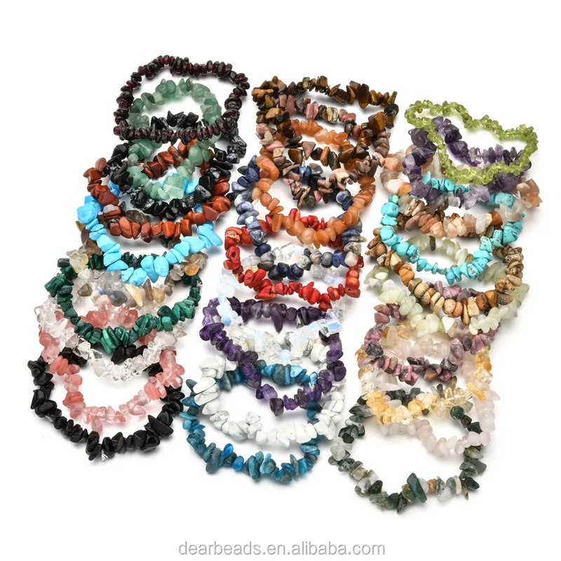 Women Colorful Chip Natural Stone Bracelets Healing Gravel Crystal ...