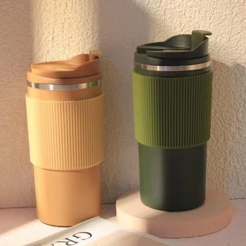 480ml Double Stainless Steel Coffee Thermos Mug Car Vacuum Flask Travel Insulated Bottle Drink Cup With Non-Slip Case