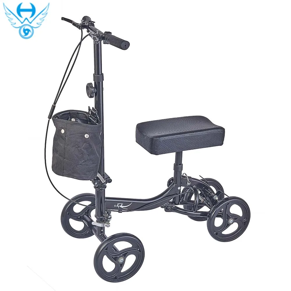 Black Foldable Knee Walker Knee Scooter For Broken Foot Fourwheel Knee