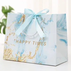 Ins Style Marble Pattern Ivory Board Recyclable Gift Bag for Clothing Store Valentine's Day Mother's Day Teacher's Day