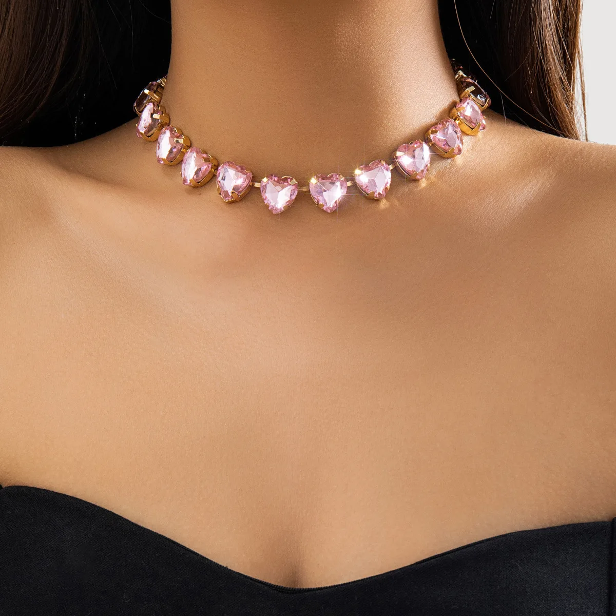 Luxury Pink Crystal Choker Necklaces - Sparkle & Shine
