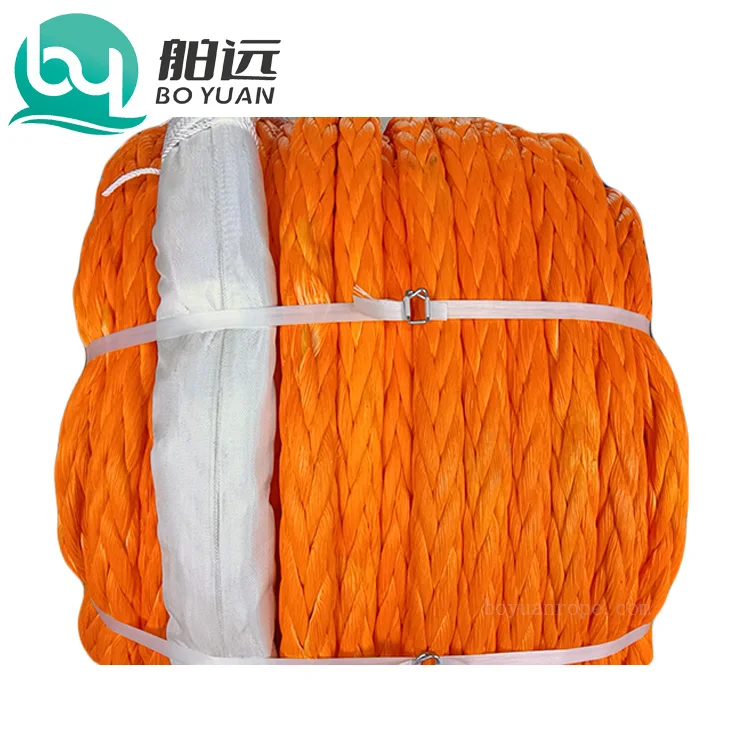Hot Sales High Strength 12-Strand Plastics UHMWPE Rope HMPE Mooring Rope With Yellow Orange Colour  for Ship Towing Marine