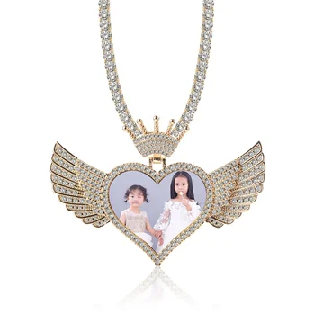 Custom Jewellery Photo Memory Medallions Picture Pendant Necklaces Hip Hop Bling Jewelry Sets Cz Cubic Zirconia Diamond Necklace