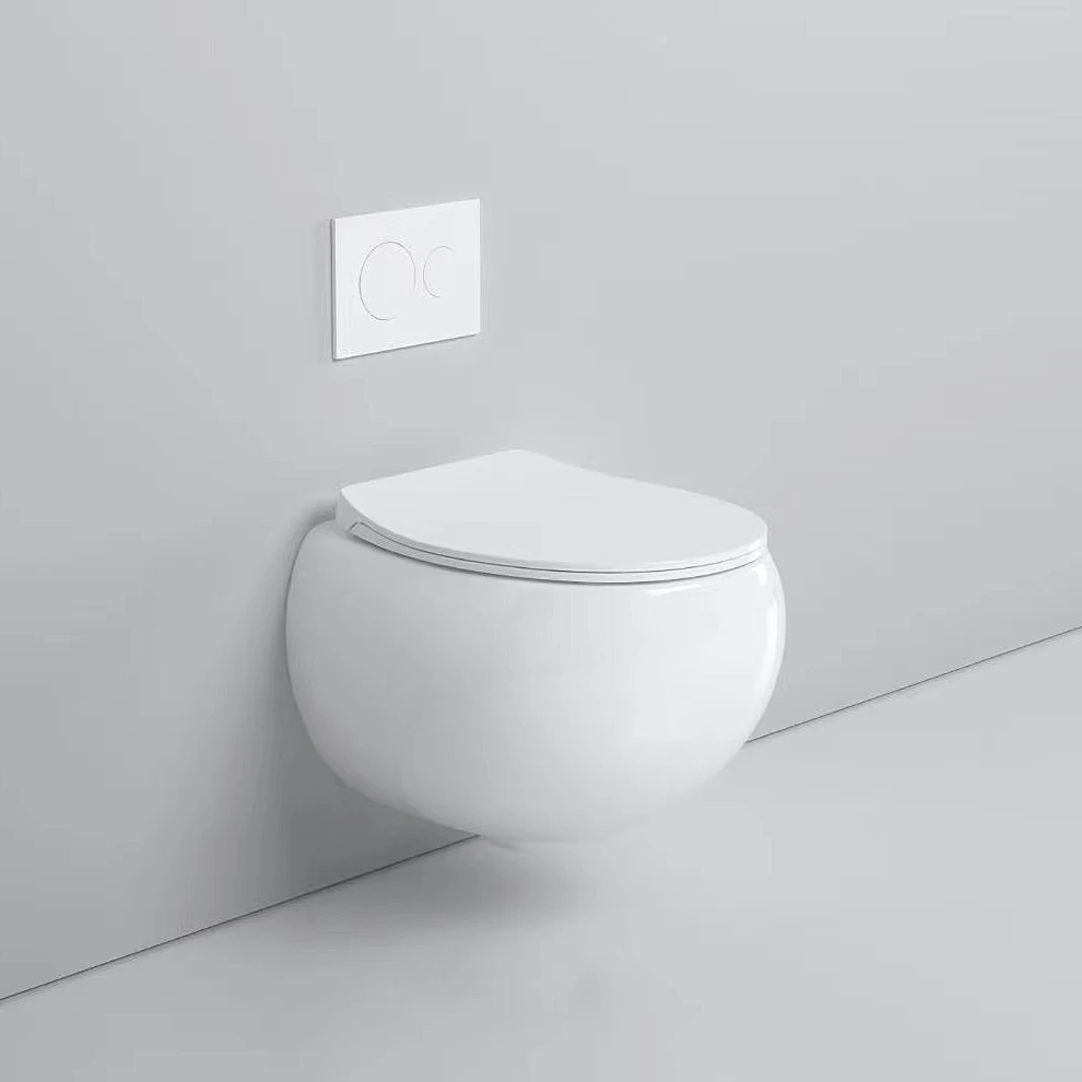 Top quality ceramic toilette khaki white color mounted toilet wall hung round rimless sanitary wc toilets set bathroom manufacture