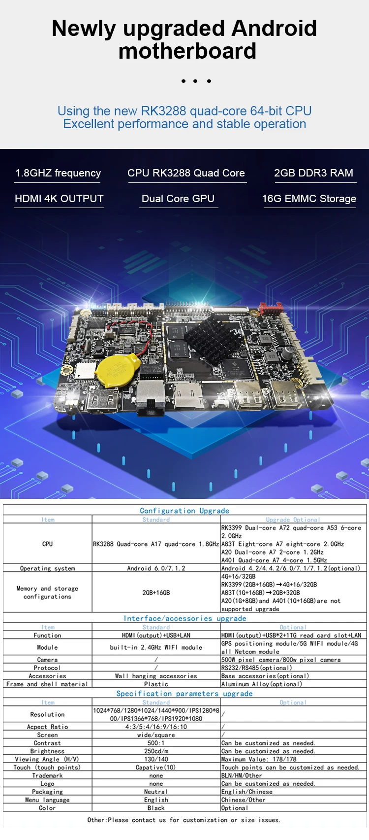 18" 18.5" Desktop Computer Industrial AIO Tablet Pure Flat Panel RK3288 Integrated Android PCAP Touch All in One PC