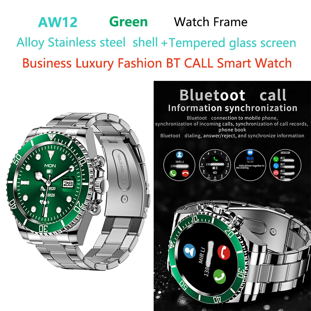 Reloj inteligente AW12 para hombre, pulsera de acero inoxidable