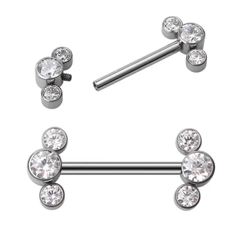 Factory Price Titanium Cluster Bezel Set Barbell Forward Facing Faceted Gems Nipple Ring