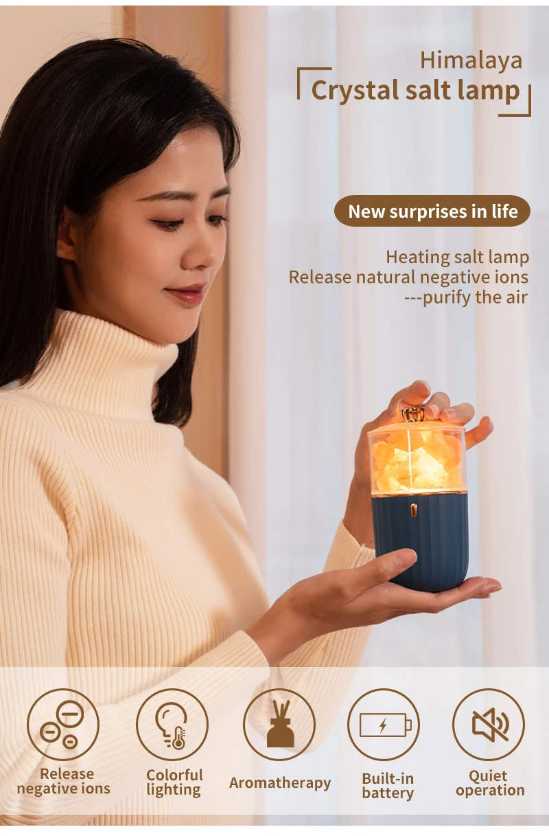 Release Natrual Negative Ions 1200mah Battery Aromatherapy Himalayan Salt Lamp Waterless