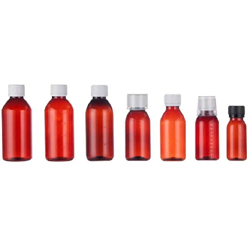 60ml 100ml Pet Plastic Cough Syrup Bottles With Childproof Lid Screw Cap and Pump Sealing Types for Medicine Syrup