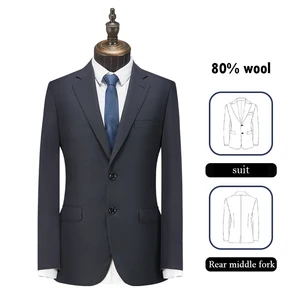 80% Wool Navy Blue Men's Suit Top Pants Factory Wholesale OEM/ODM HK8088-1