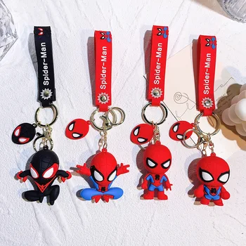 High Quality 8 Cartoon Marvels Spiderman Keychain Anime Movie Doll Hero Keychain 3D PVC Silicone Pendant Car Pendant Wholesale