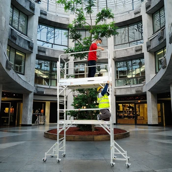 Compact Mobile Aluminum Mini-Type Scaffolding Platform Casters Wood Platform Board Guardrail for Indoor Use Warehouse Workshop